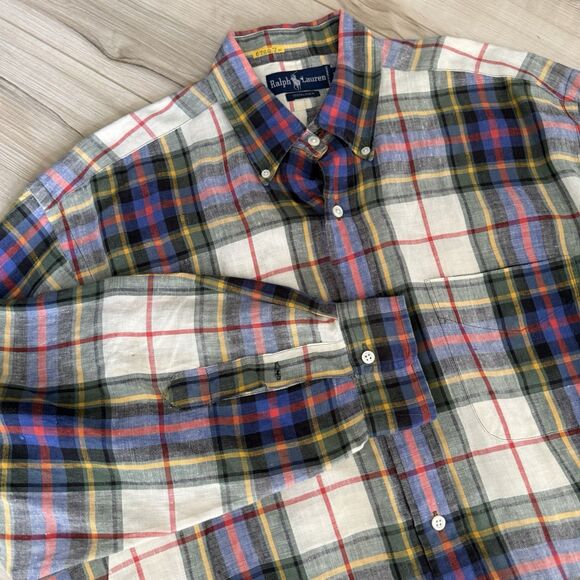 Ralph Lauren Other - Ralph Lauren Shirt Mens  Plaid Multicolor Button Down 100% Linen Size L